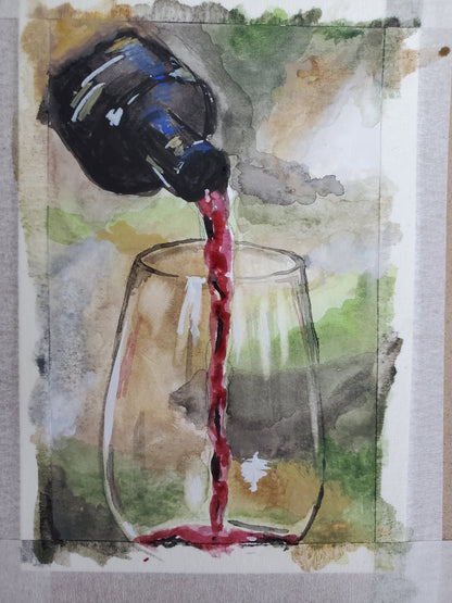 One Last Pour (Wine) - Original 6x4in. Gouache Painting