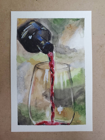 One Last Pour (Wine) - Original 6x4in. Gouache Painting