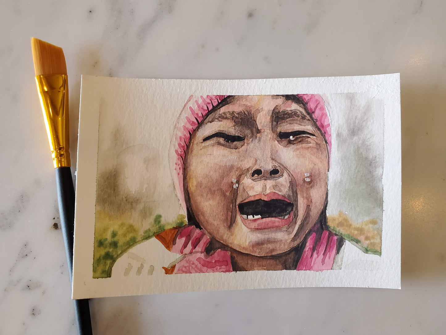 Little Girl, Big Feelings - Original 4x6in. Gouache Painting