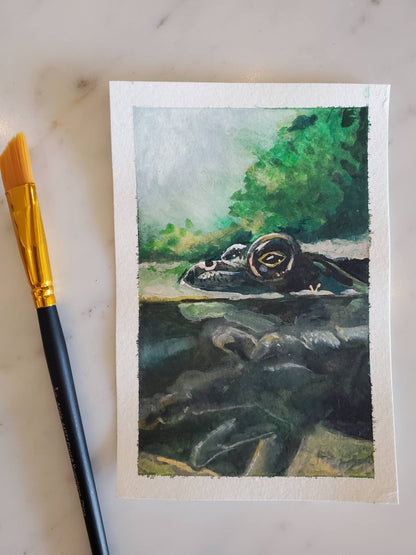 Swimming Turtle - Original 6x4in Gouache Painting