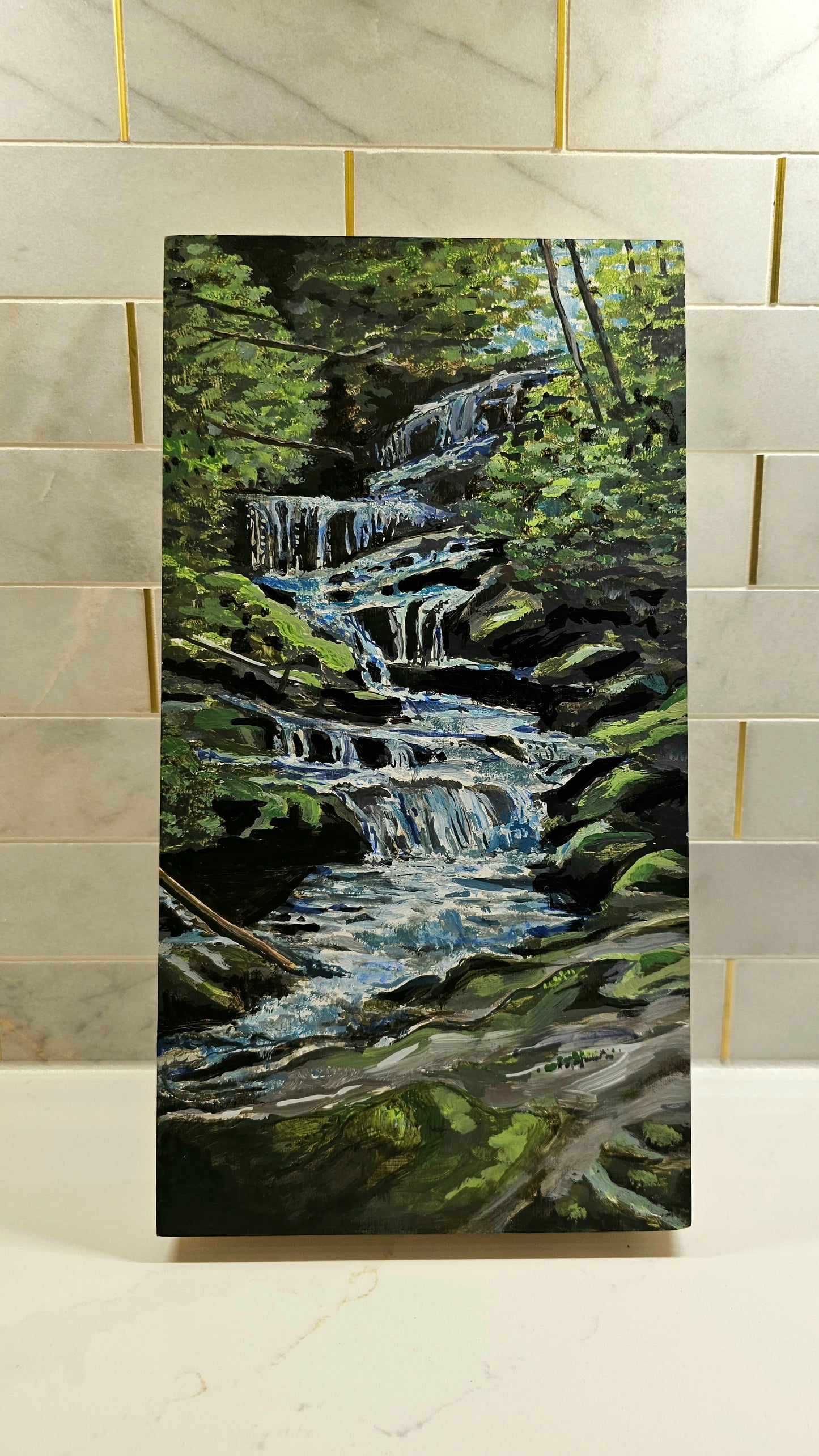 Asheville Waterfall - Original 12x6.5in Acrylic Painting