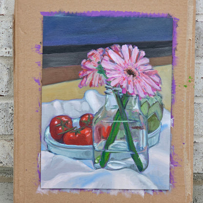 Tomatoes and Gerberas - Original 12x9in. Oil Painting
