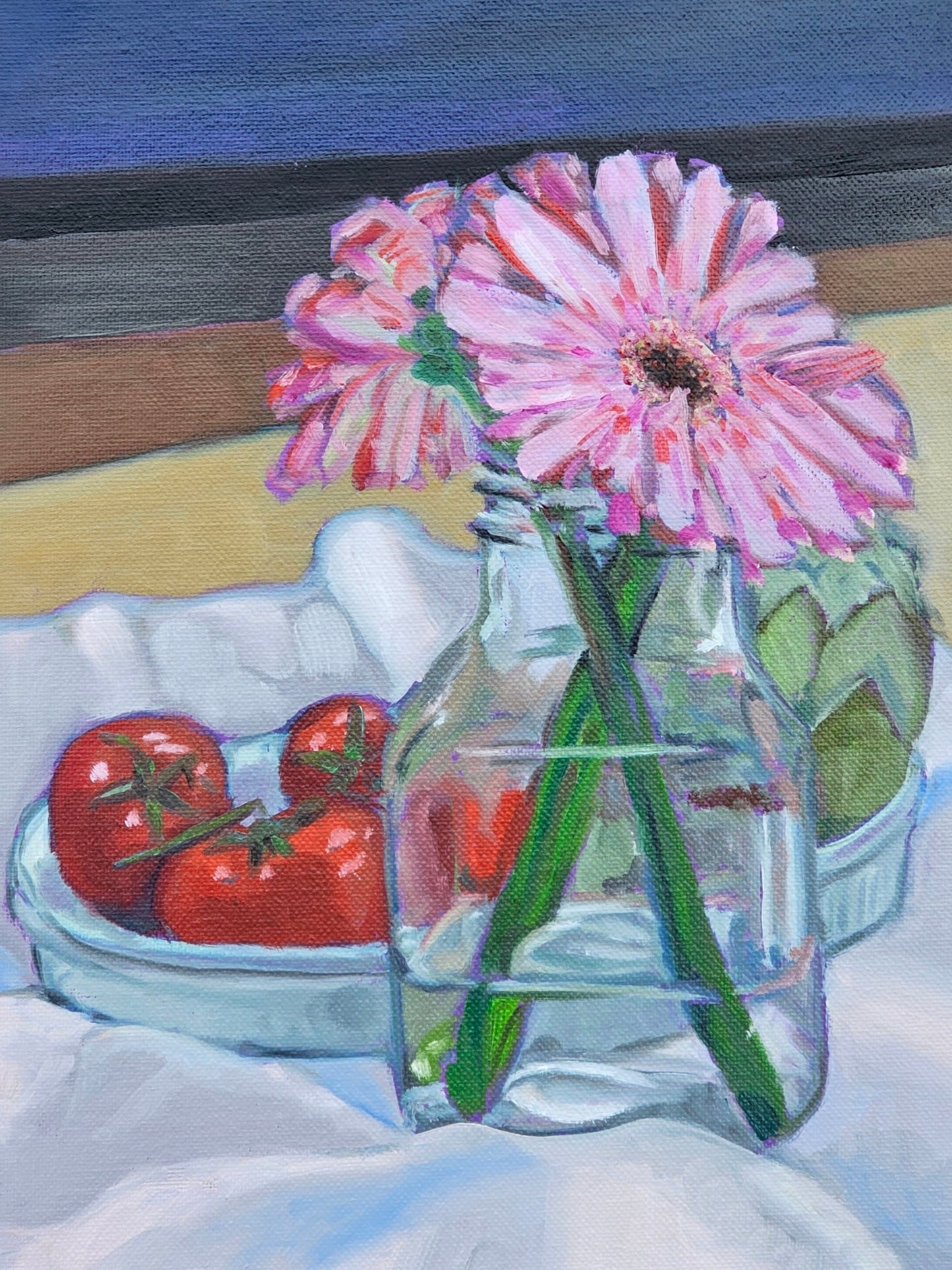 Tomatoes and Gerberas - Original 12x9in. Oil Painting