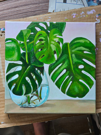 Monstera - Commissioned Original 8x8in Oil Painting