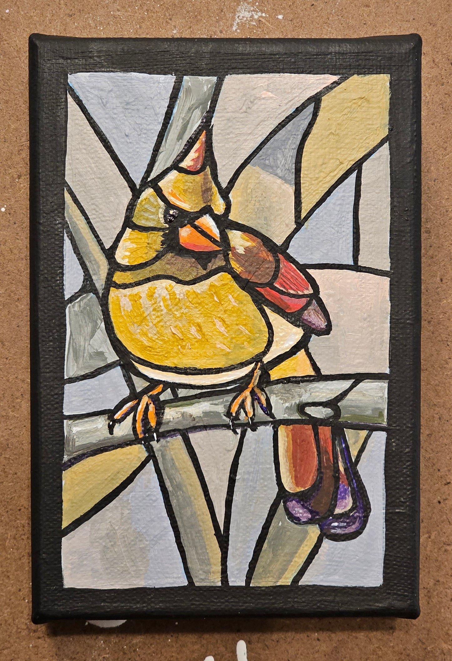 Stained Cardinal - Original 6x4in. Oil Painting