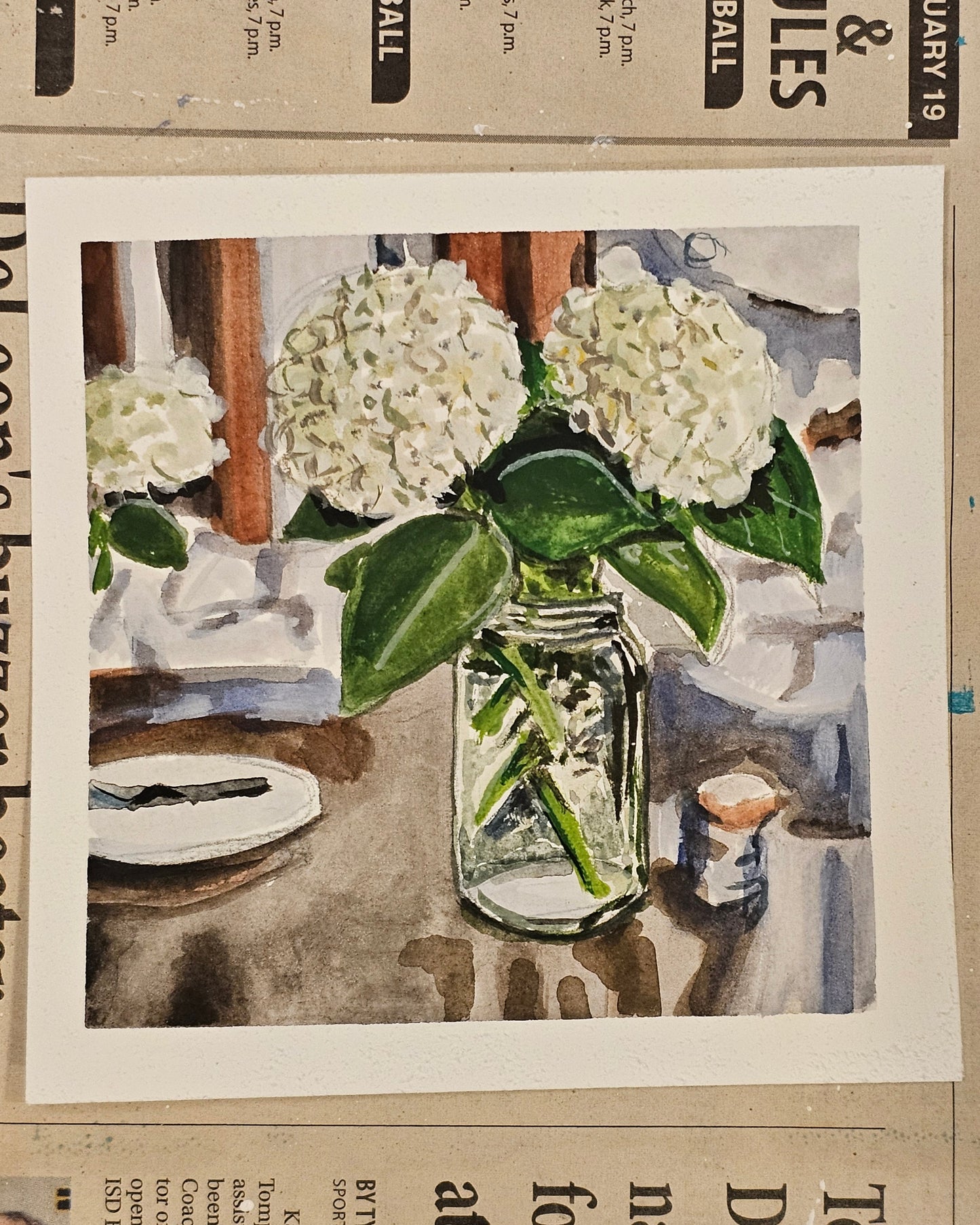 Hydrangea Summer - Original 5x5in. Gouache Painting