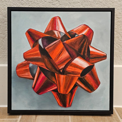 Red Bow - Original 12x12in. Oil Painting
