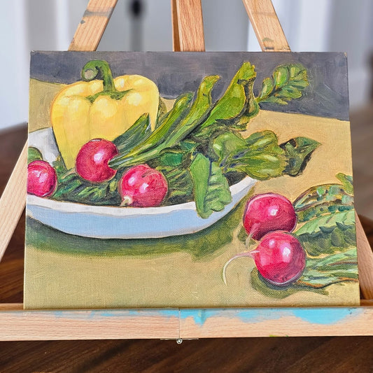 Radishes and Pepper - Original 8x10in. Oil Painting