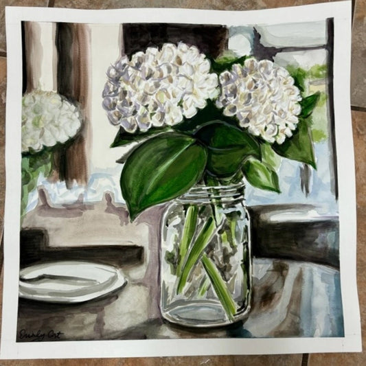 Hydrangea Remix - 18x18in Gouache Painting - Commissioned Reproduction