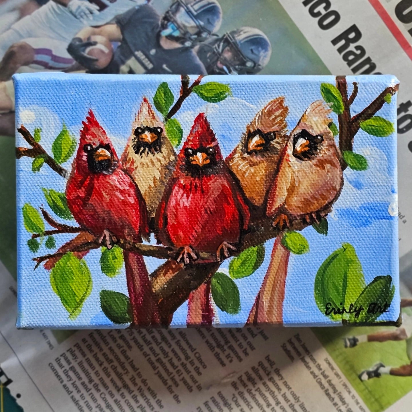 Cardinal Angels - Commissioned Original 4x6in Acrylic Painting