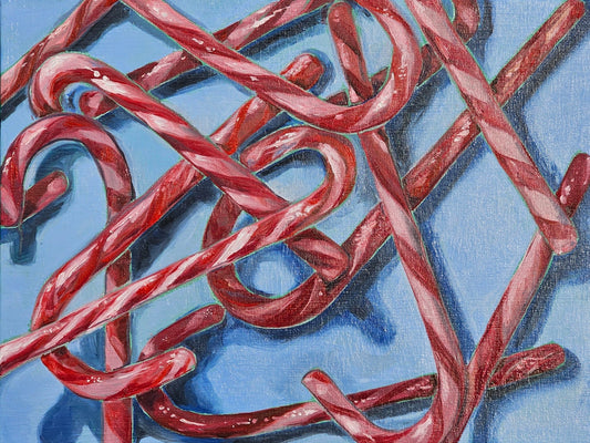 Candy Cane Tangle - Original 9x12in. Oil Painting