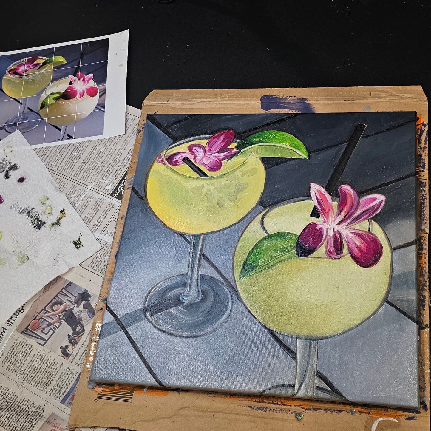 Vivo (Frosty Margaritas) - Original 16x16in. Oil Painting