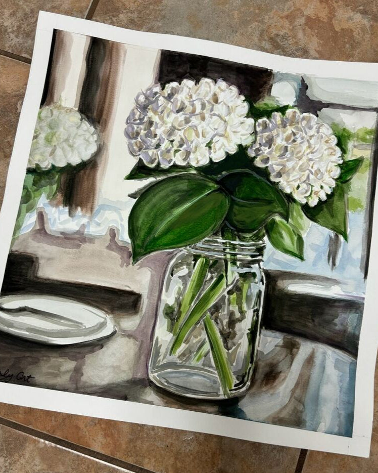 Hydrangea Remix - 18x18in Gouache Painting - Commissioned Reproduction