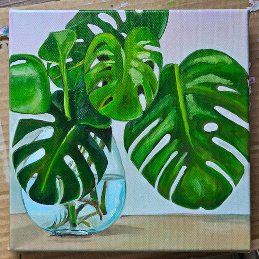 Monstera - Commissioned Original 8x8in Oil Painting