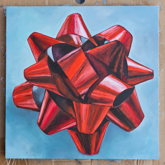 Red Bow - Original 12x12in. Oil Painting